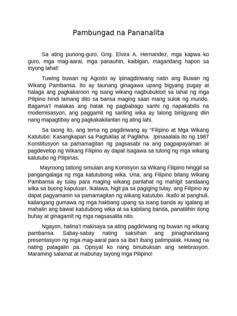 Pambungad Na Pananalita | PDF