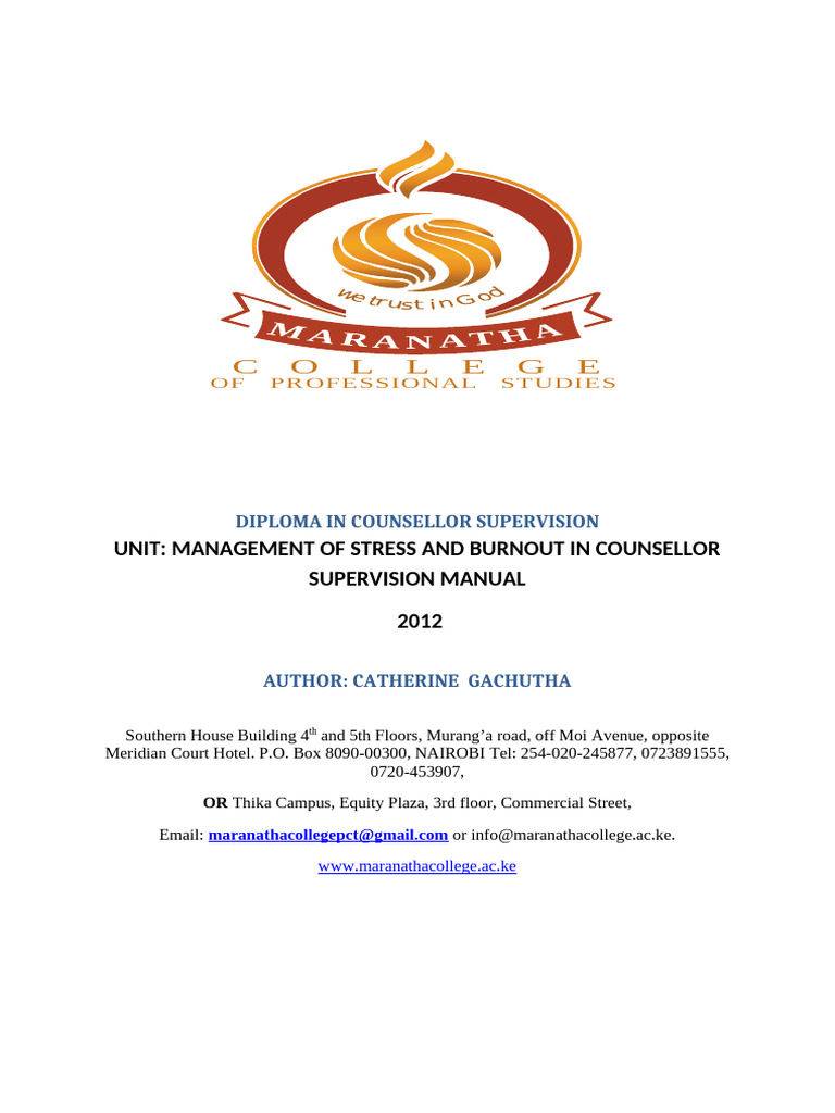 Management of Stress and Burnout in Clinical Supervision | PDF ...