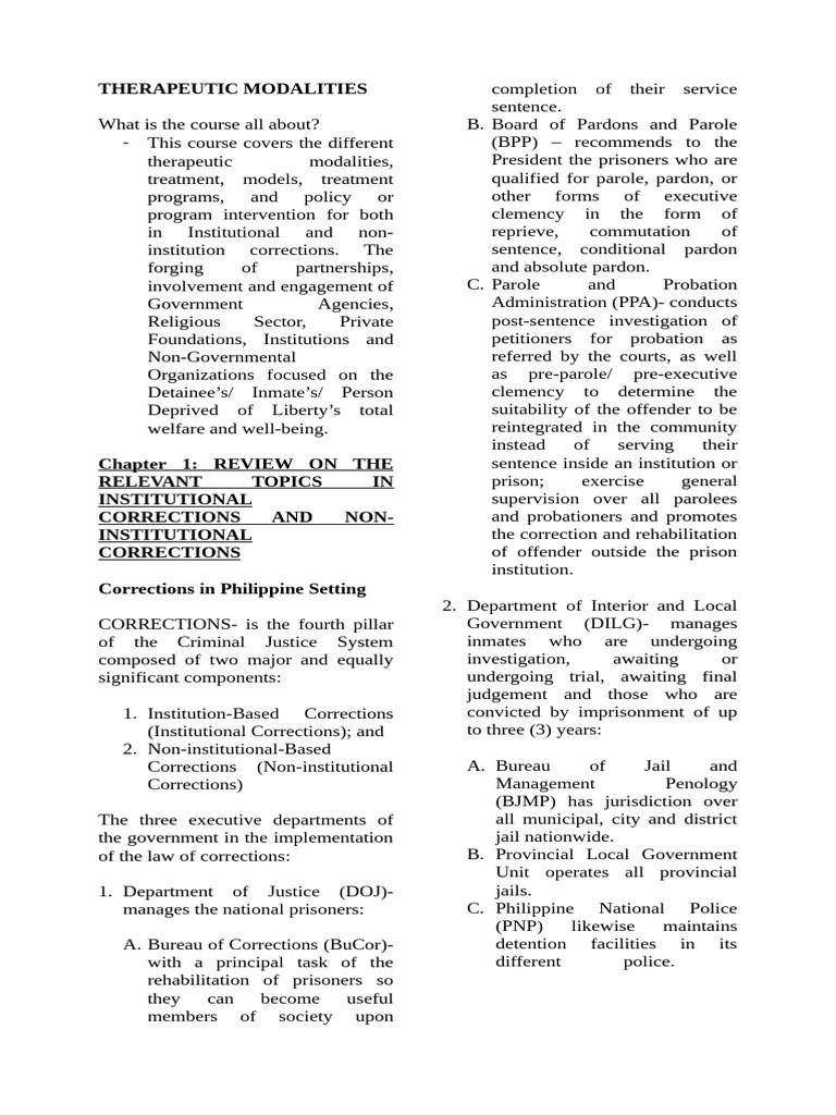 Therapeutic Modalities Chapter 1 | PDF | Parole | Pardon