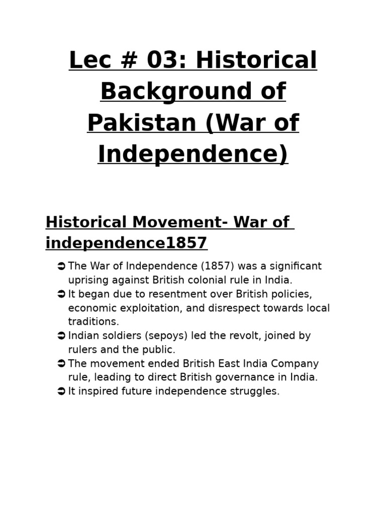 Lec - 03 - Historical Background of Pakistan (War of Independence ...