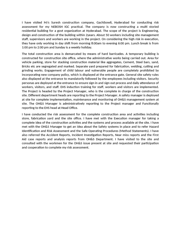 Risk Assessment at Suresh Construction | PDF | Risk Assessment | Safety
