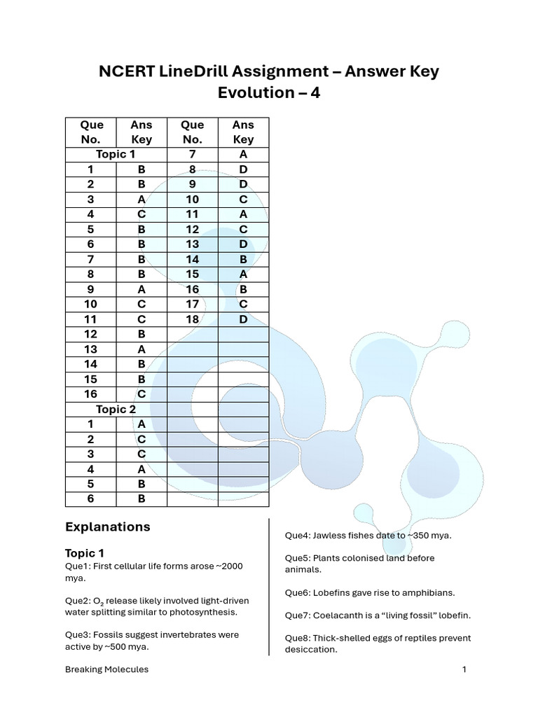 NCERT LineDrill - Evolution 4 (Ans Key) | PDF | Homo | Human Evolution