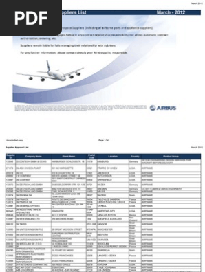 Airbus Supplier Approval List March 2012 Aviation Aerospace