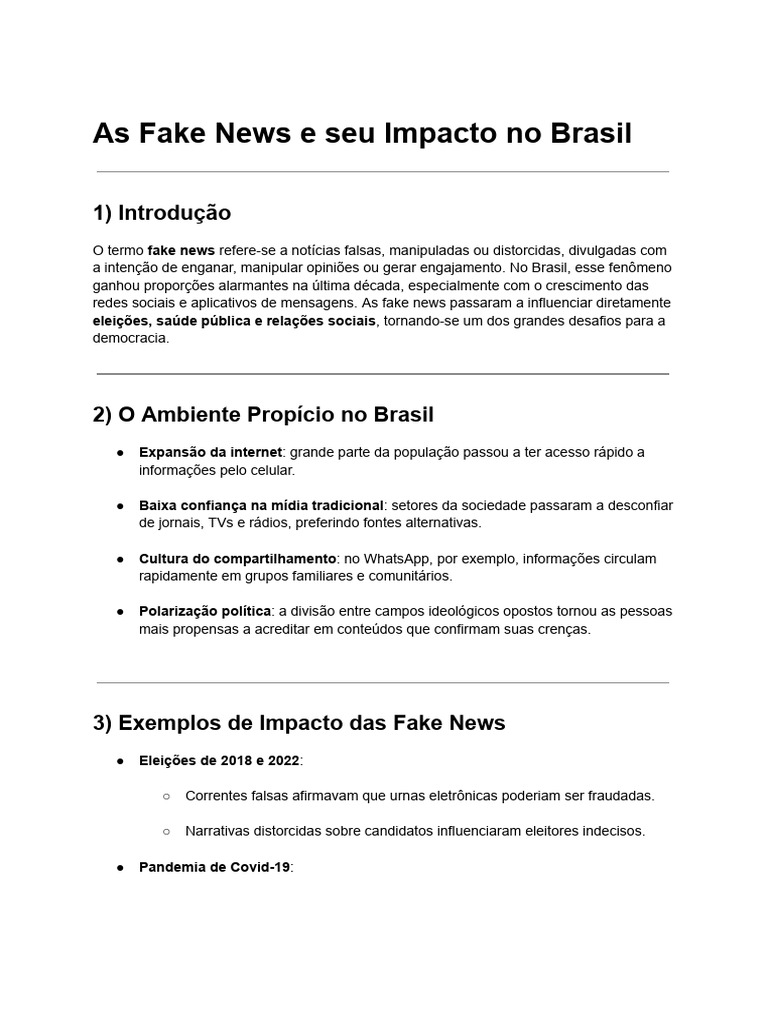 Impacto das Fake News no Brasil | PDF