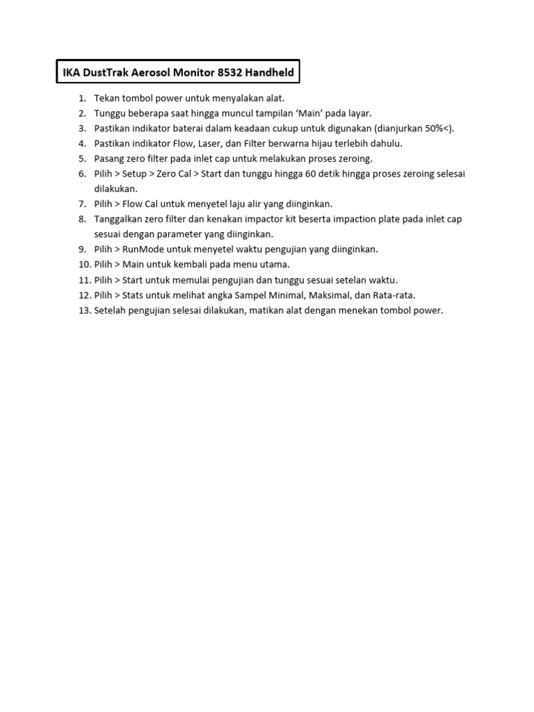 Panduan Penggunaan DustTrak 8532 | PDF