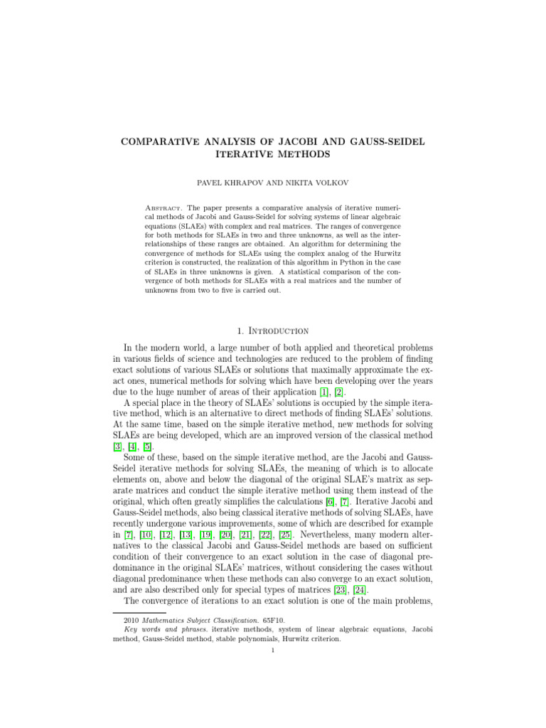 Parative Analysis of Jacobi and Gauss-Seidel It | PDF | Matrix ...