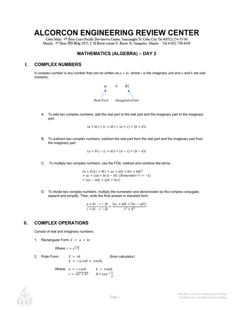 Complex Numbers and Vector Operations | PDF | Complex Number ...