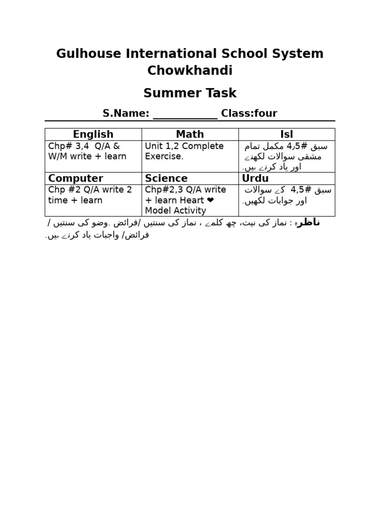 Summer Task | PDF