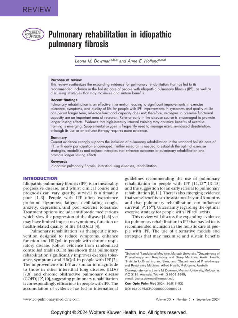 Pulmonary Rehabilitation in IPF Care | PDF | Physical Therapy ...
