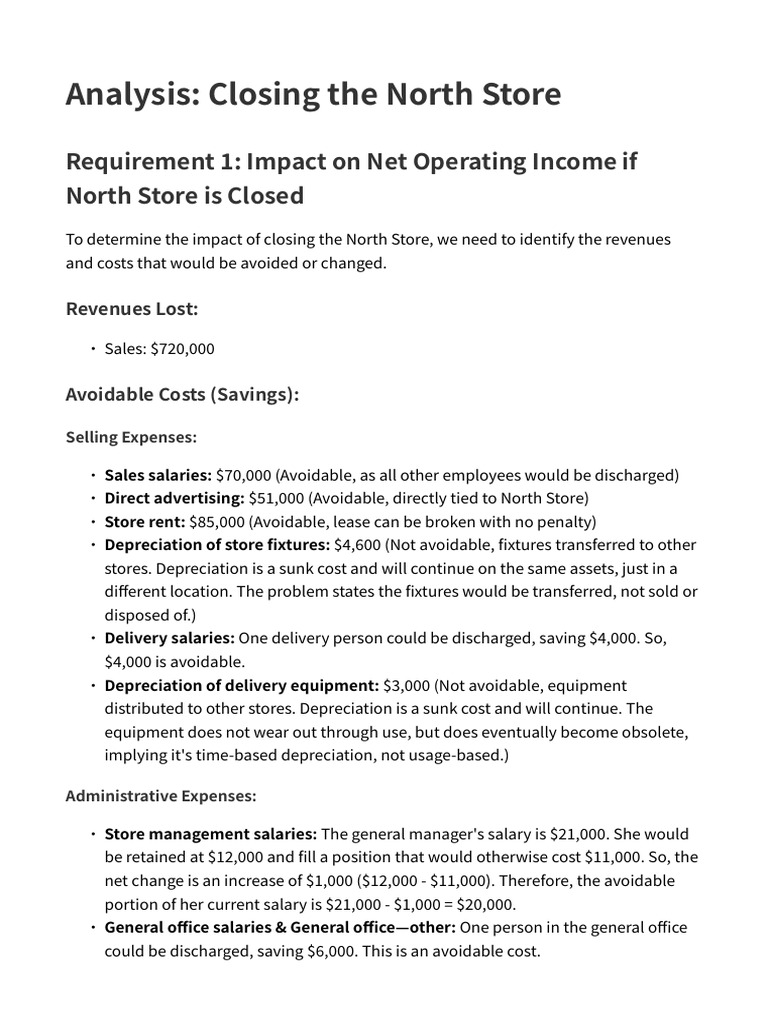 North Store Closure Impact Analysis | PDF | Gross Margin | Depreciation