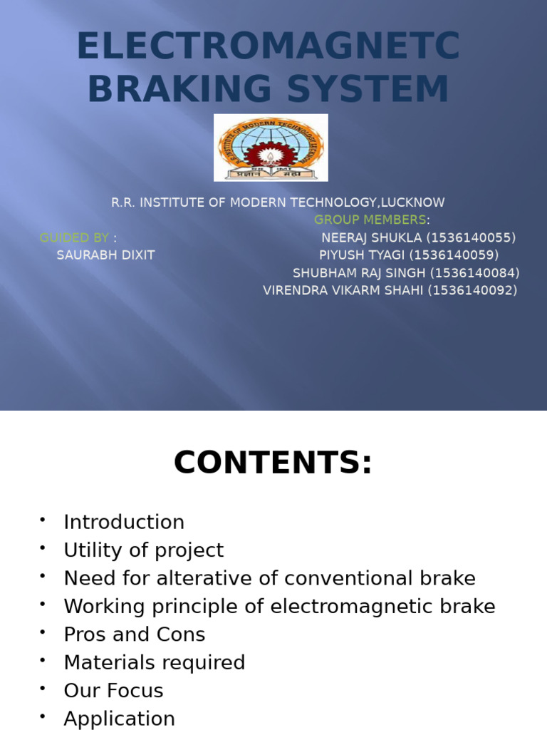 Electromagnetic Braking System Overview | PDF | Mechanical Engineering ...