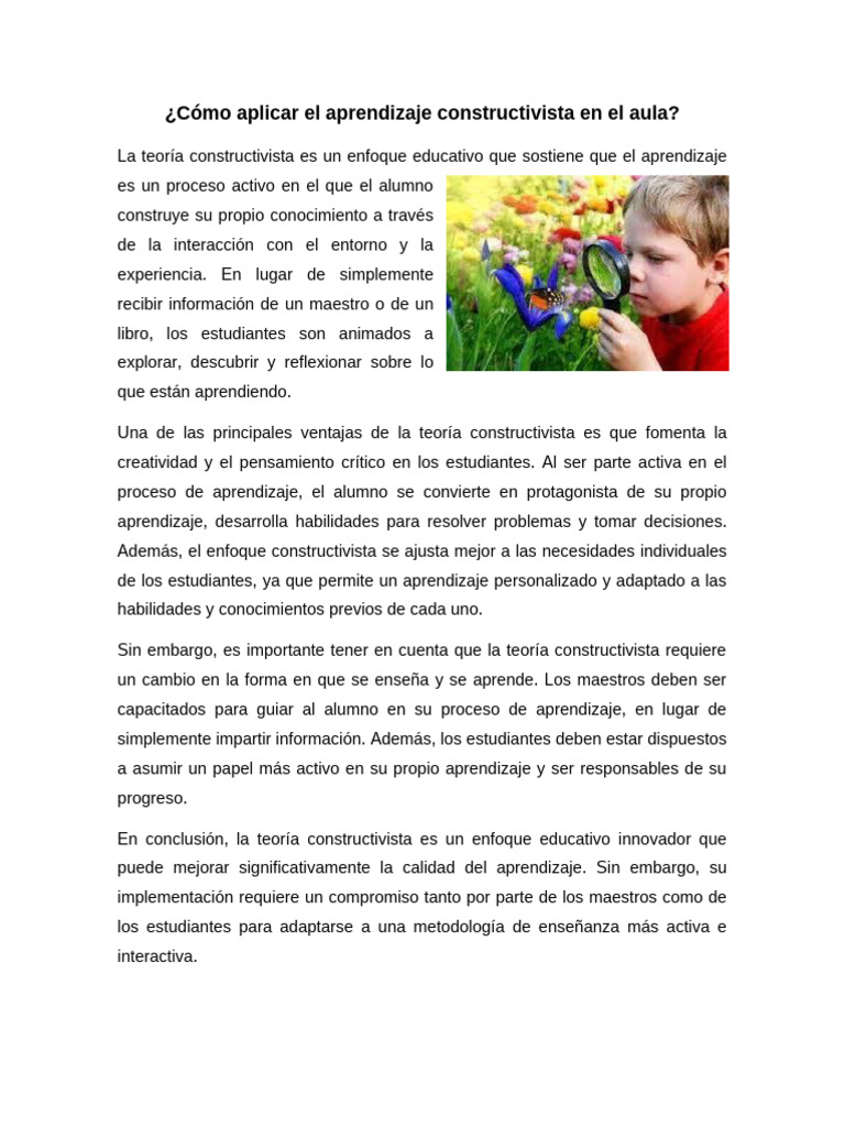 Aprendizaje Constructivista en el Aula | PDF | Constructivismo ...