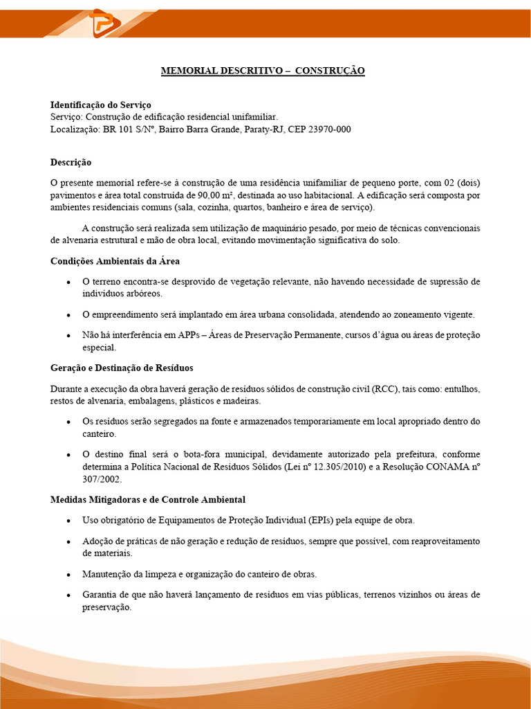 Memorial Descritivo de Construção em Paraty | PDF | Desperdício ...