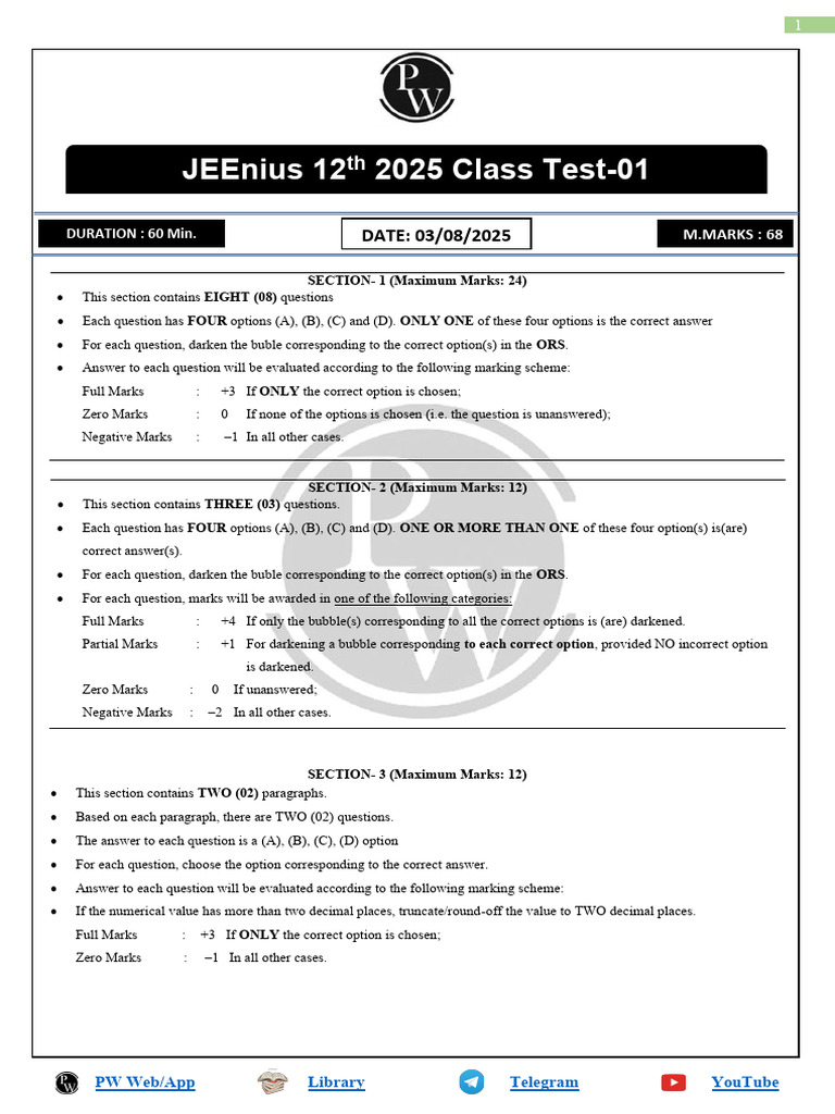 PW Olympiad Class Test 2025 Guide | PDF | Numbers | Mathematical Analysis