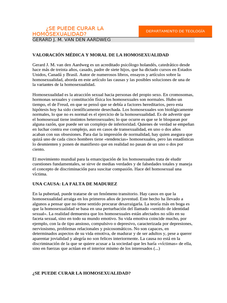 Terapia y Curación de la Homosexualidad | PDF | Homosexualidad | Amor
