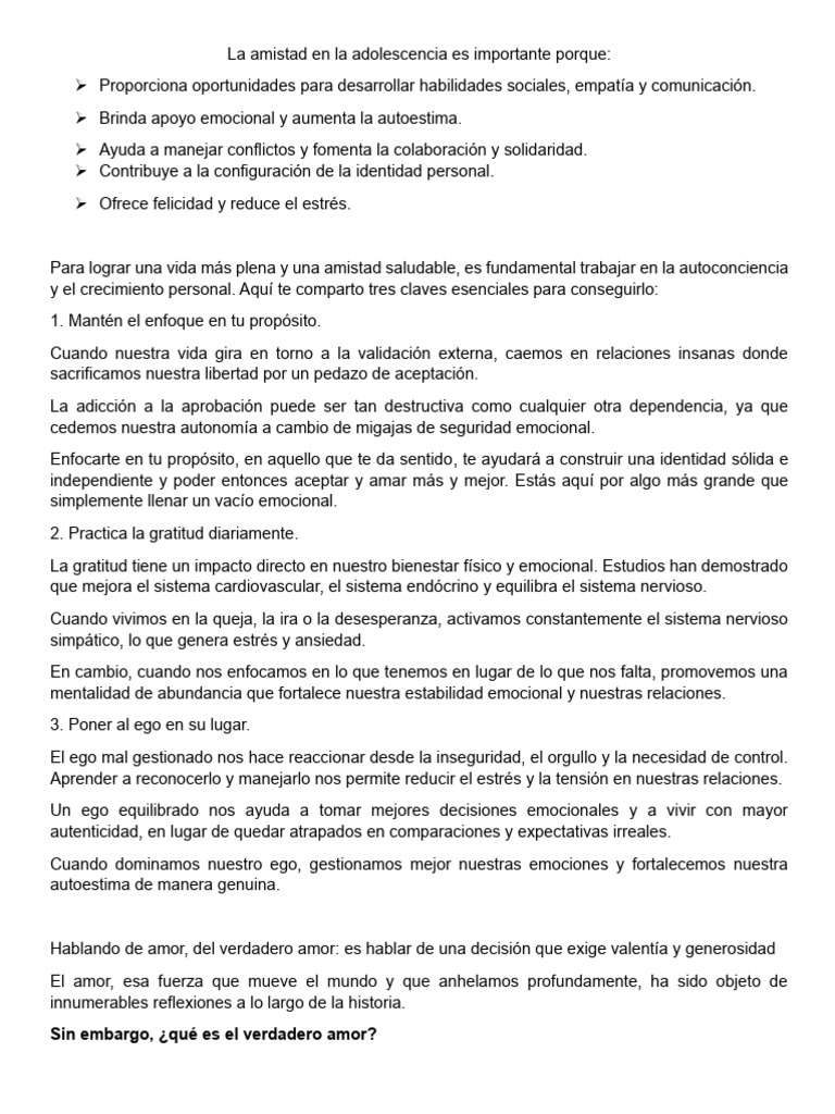 Claves para el amor y la amistad auténticos | PDF | Amor | Las emociones