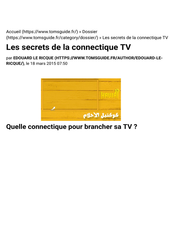 Connectique TV : Guide des branchements | PDF | HDMI | Télévision à ...
