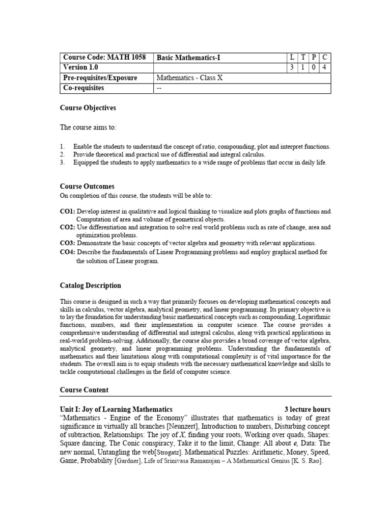 Basic Mathematics and Calculus Course | PDF | Function (Mathematics ...