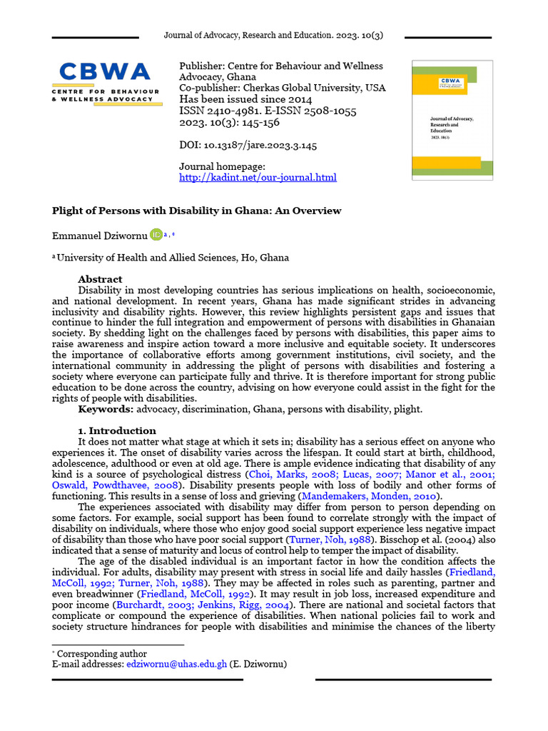 Disability Challenges in Ghana: A Review | PDF | Disability ...