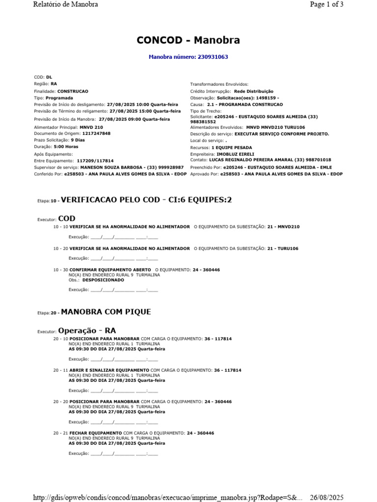 Manobra Programada de Construção 2025 | PDF