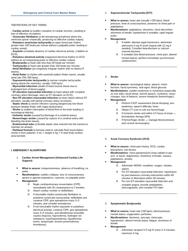 Emergency Critical Care Master Notes | PDF | Myocardial Infarction | Heart