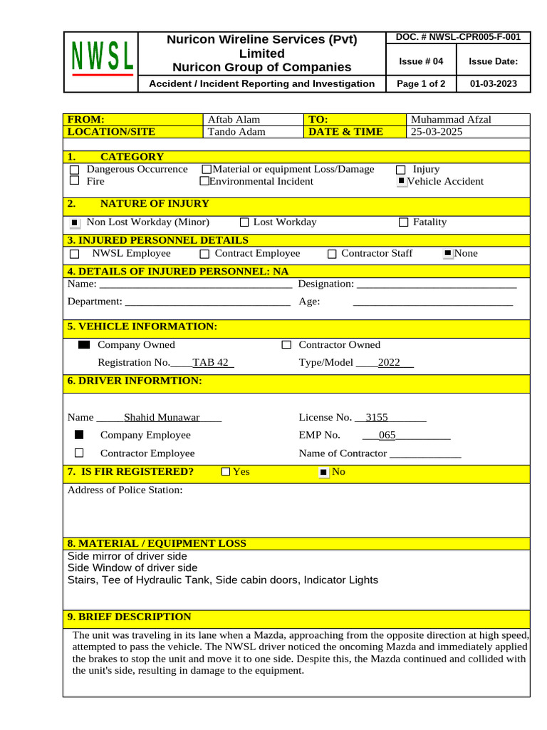 Accident Report: Vehicle Collision Incident | PDF | Traffic Collision ...