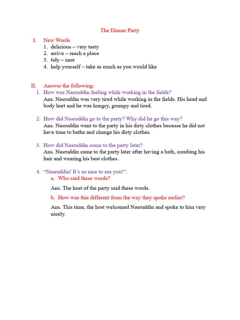 The Dinner Party Notes PDF | PDF