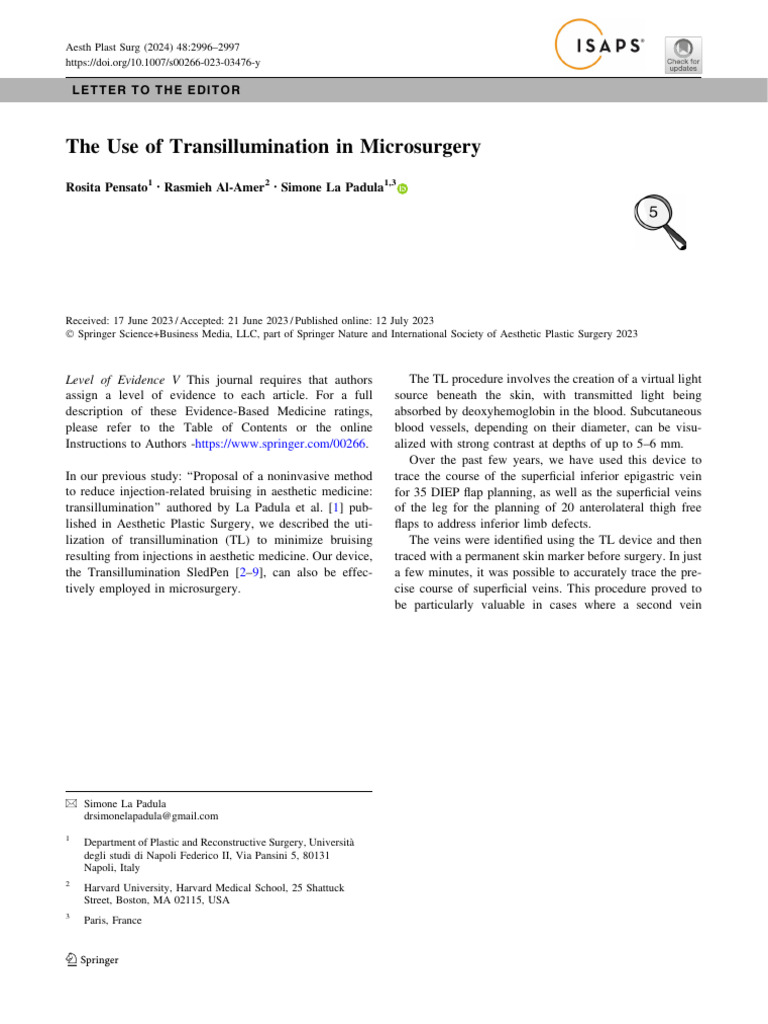 Transillumination in Microsurgery Techniques | PDF | Vein | Medicine