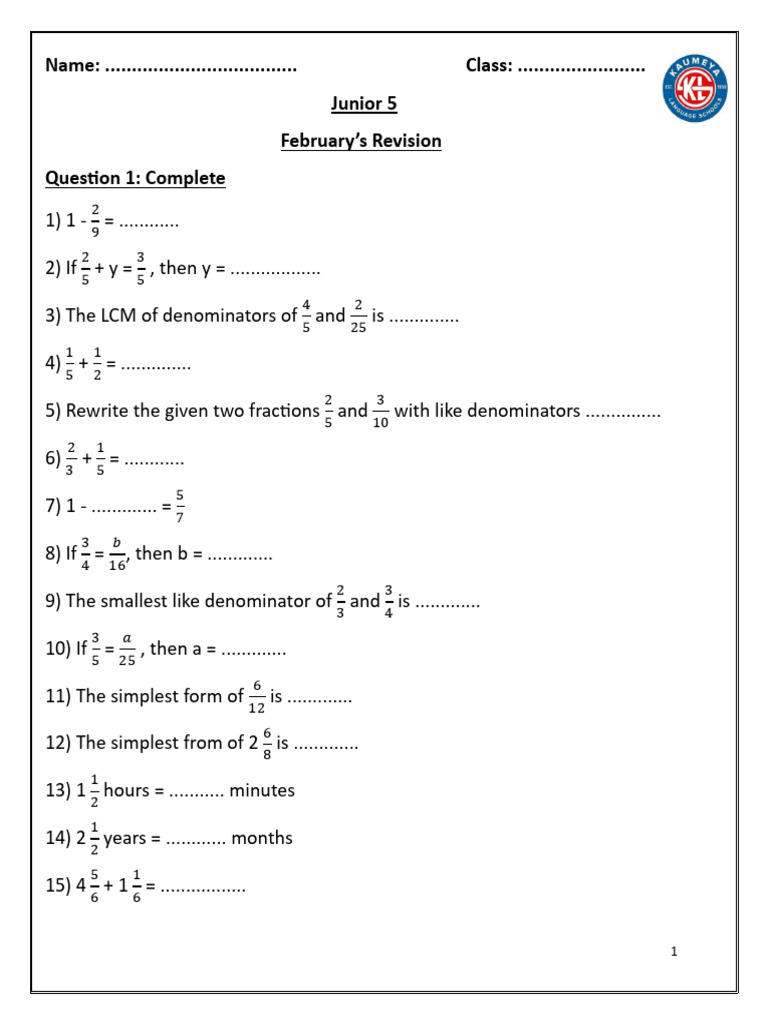 Junior 5 Math Revision Questions | PDF | Algebra | Numbers
