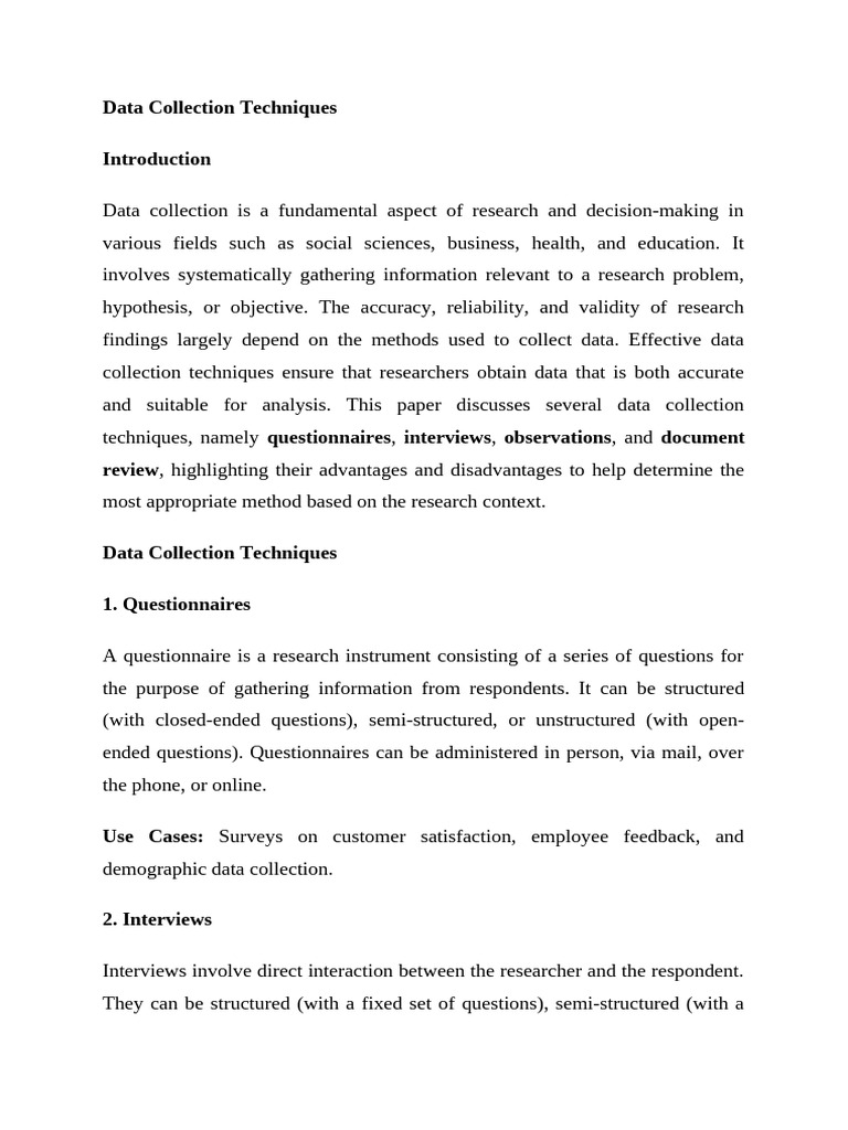 Data Collection Techniques | PDF | Data | Questionnaire