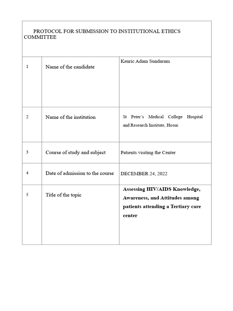 HIV/AIDS Knowledge Assessment Protocol | PDF | Hiv/Aids | Sample Size ...
