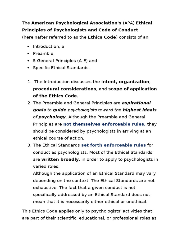 APA Ethics Code Overview 2025 | PDF | American Psychological ...