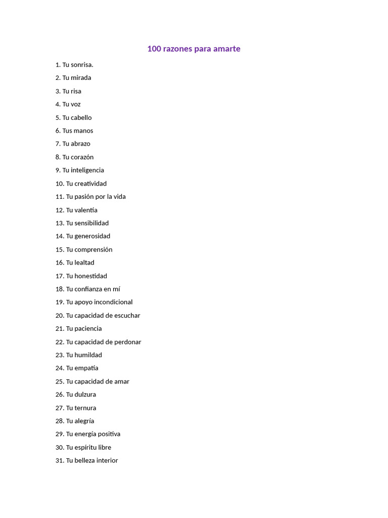 100 Razones para Amarte | PDF | Amor