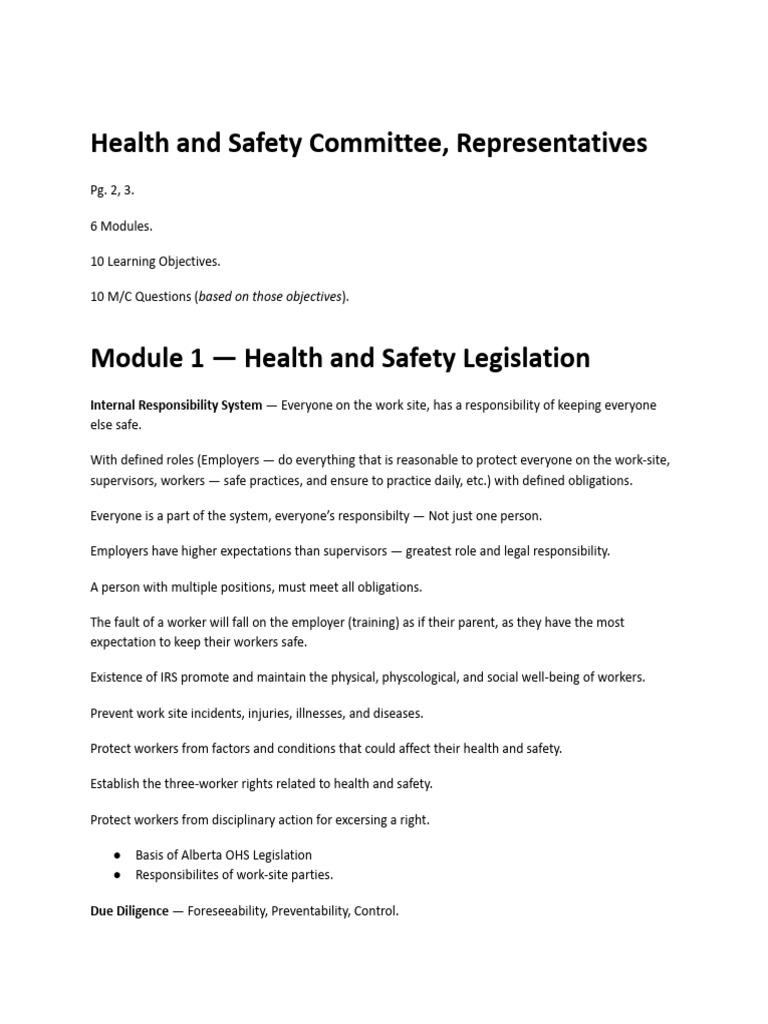 Health and Safety Committee Overview | PDF | Occupational Safety And ...