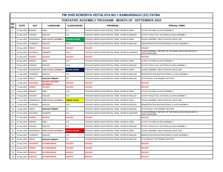 September 2025 Assembly Schedule | PDF