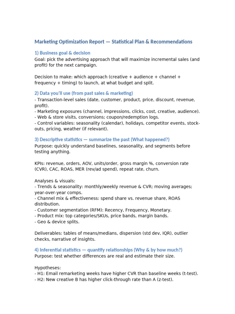 Marketing Optimization Strategies & Insights | PDF | Experiment | Marketing