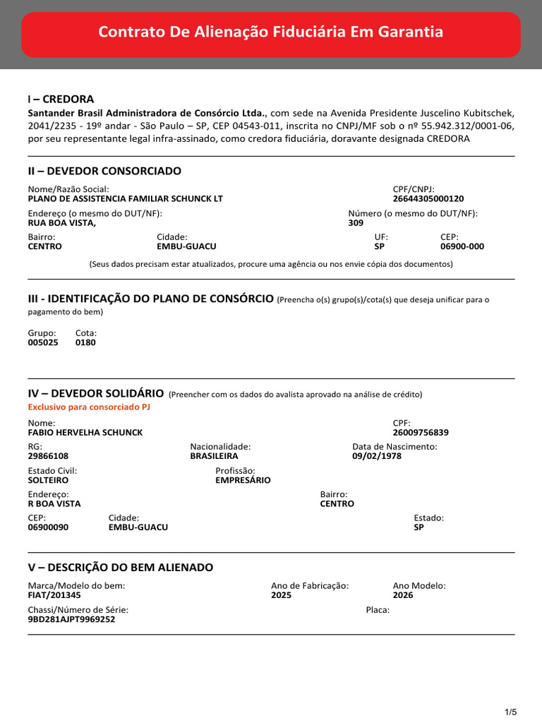 Contrato de Alienação Fiduciária em Garantia | PDF | Crédito | Finanças ...