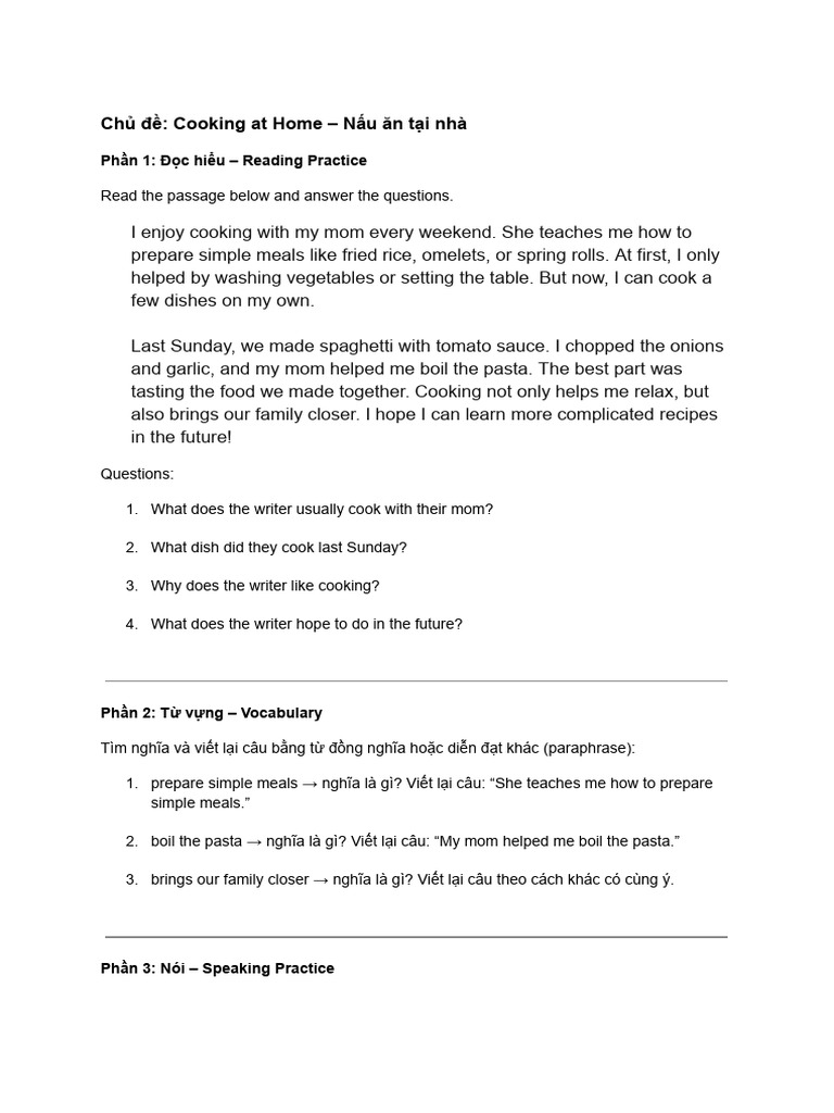 Cooking and Food Vocabulary for Kids | PDF | Vietnamese Cuisine | Foods