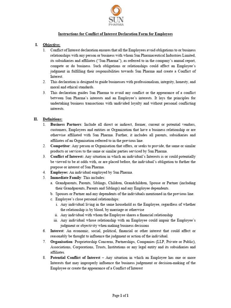 Conflict of Interest Declaration Guide | PDF | Conflict Of Interest ...