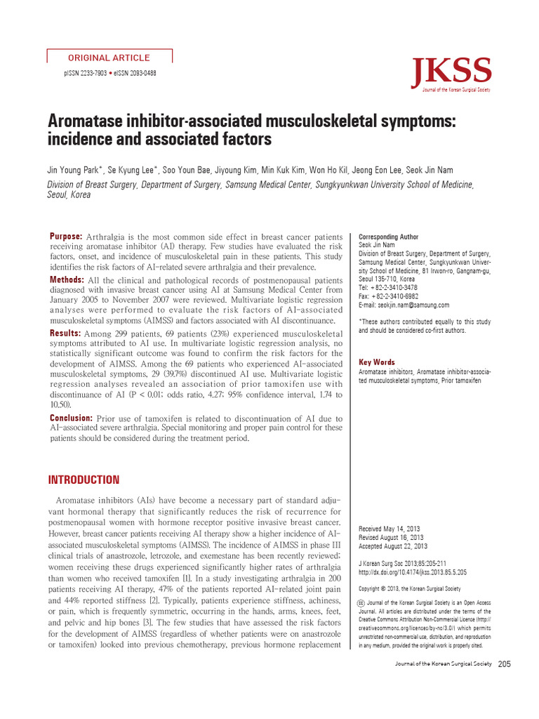 Aromatase Inhibitor MSK Manifestation Study - Korean Jour 2013 | PDF ...