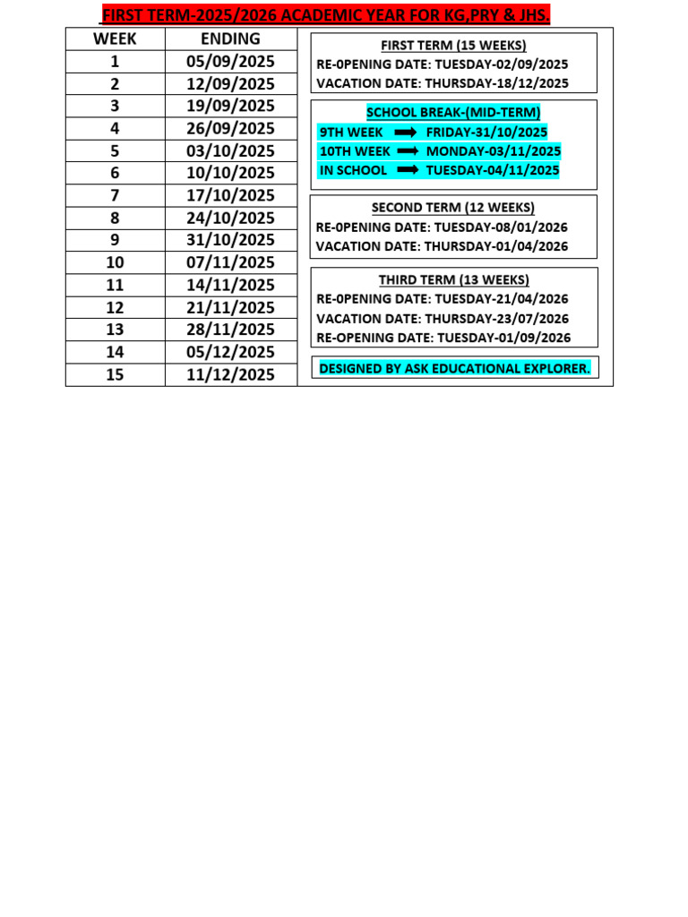 First Term Calendar 2025/2026 | PDF