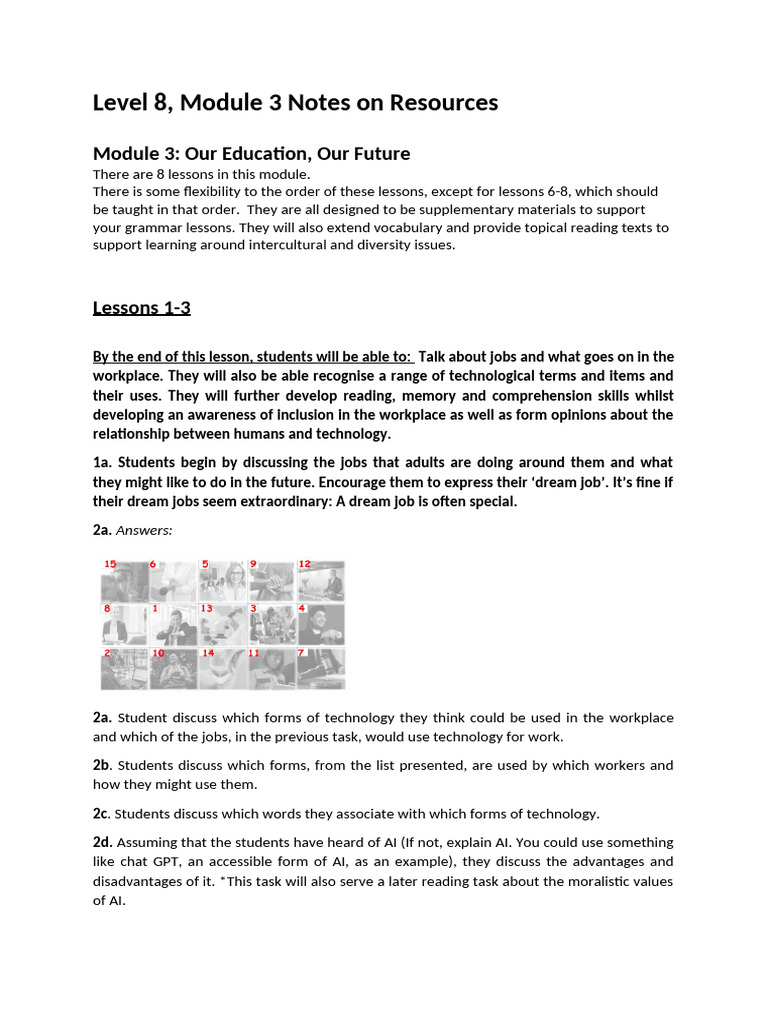 Lessons 1-8 Teachers' Notes Module 3 Grade 8 | PDF | Adverb | Verb