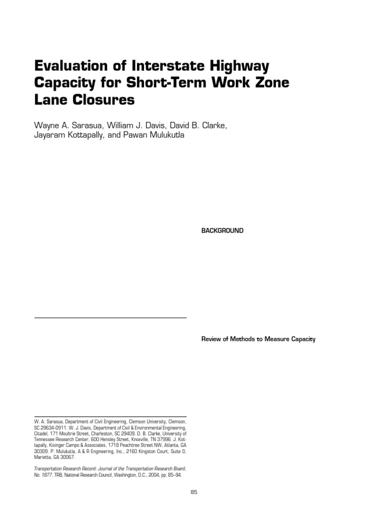 Evaluating Work Zone Lane Closure Capacity | PDF | Traffic ...