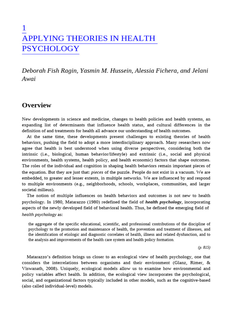 Handbook of Research Methods in Health Psychology - (1 Applying ...