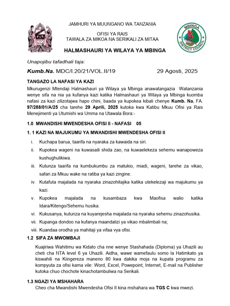 20252908052344tangazo Mbinga DC | PDF