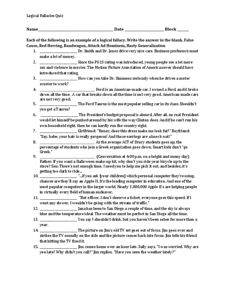 Logical fallacies quiz pdf leisure