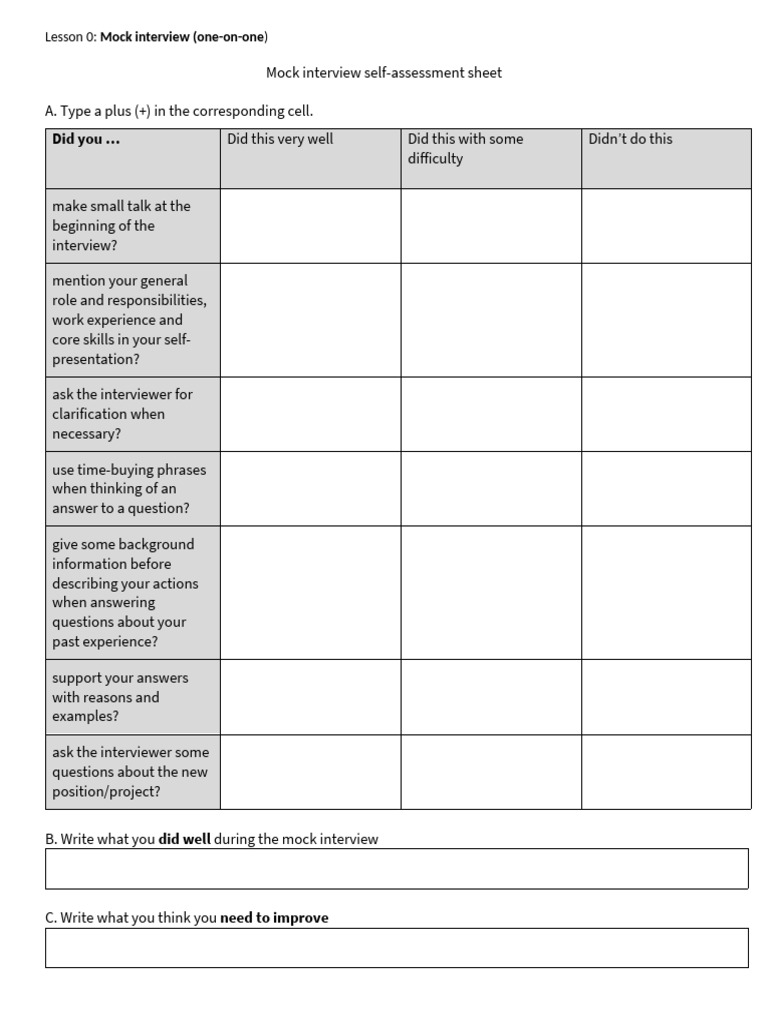 Mock Interview Self-Assessment Guide | PDF