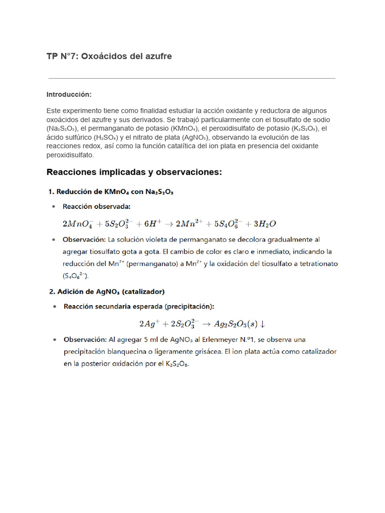 TP N°7 - Oxoácidos Del Azufre | PDF