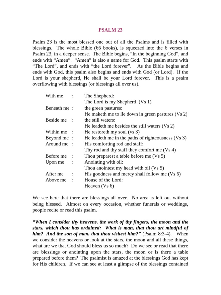 Psalms 23 | PDF | Shepherd | David