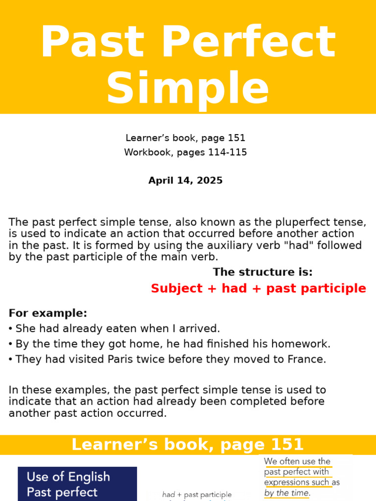 Understanding Past Perfect Simple Tense | PDF